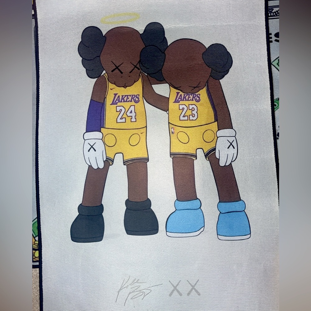 KAWS x Kobe x Lebron collab large non-slip R.I.P Kobe Lakers Rug.